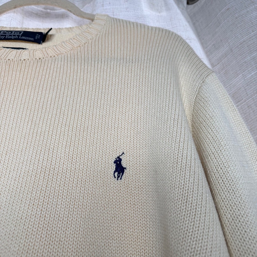 Vintage Polo Ralph Lauren Knit Sweater Cotton Ivory Pony Crew Men's Size XXL - Picture 3 of 9